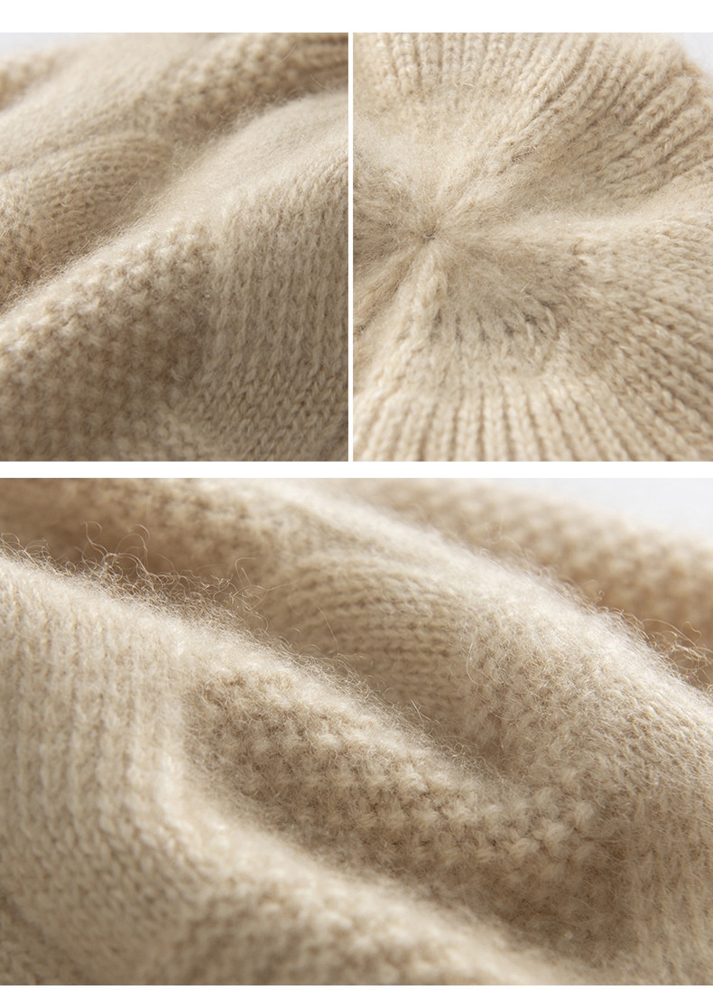 Cashmere Cable Knit Textured Cashmere Beanie Hat