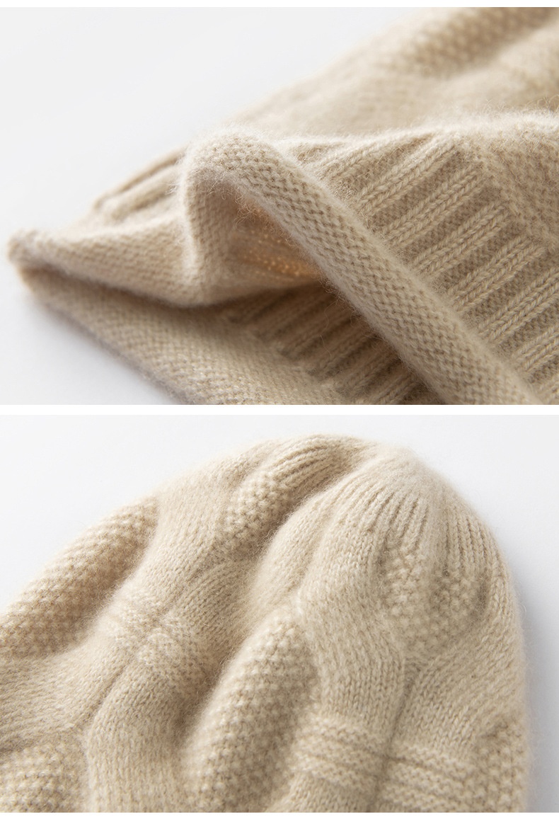 Cashmere Cable Knit Textured Cashmere Beanie Hat