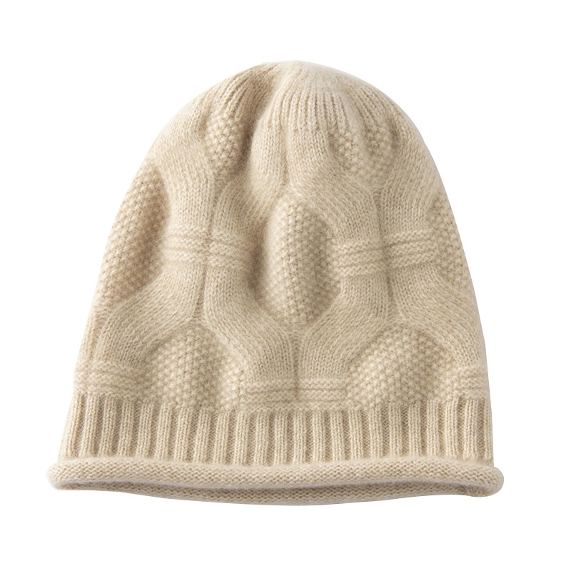 Cashmere Cable Knit Textured Cashmere Beanie Hat
