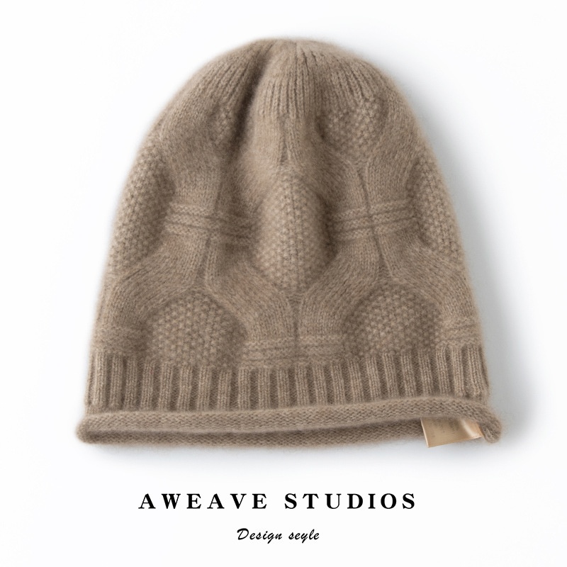 Cashmere Cable Knit Textured Cashmere Beanie Hat