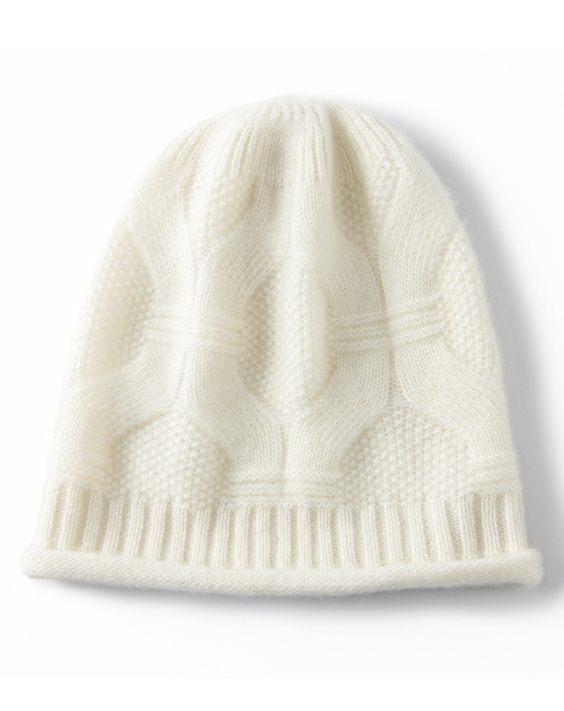 Cashmere Cable Knit Textured Cashmere Beanie Hat