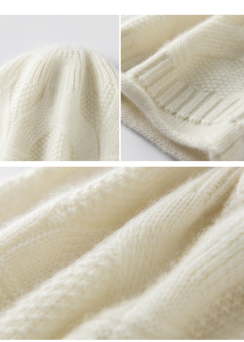 Cashmere Cable Knit Textured Cashmere Beanie Hat