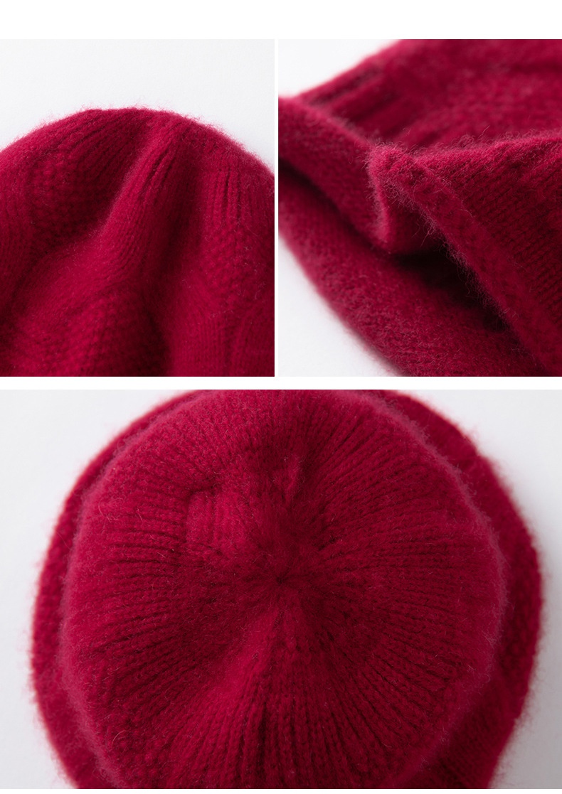 Cashmere Cable Knit Textured Cashmere Beanie Hat