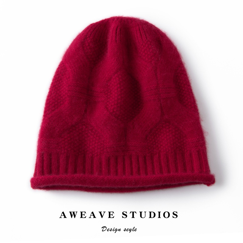 Cashmere Cable Knit Textured Cashmere Beanie Hat
