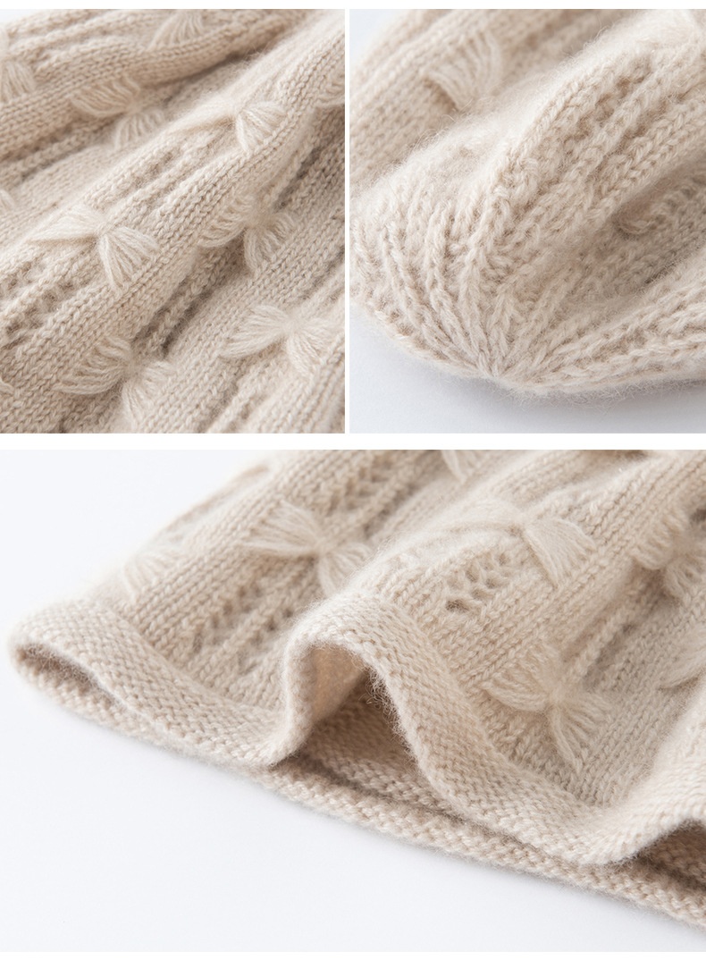 Cashmere Women's Textured Bow Knit Beanie Hat