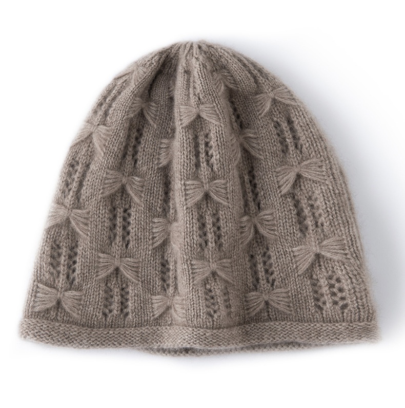 Cashmere Women's Textured Bow Knit Beanie Hat
