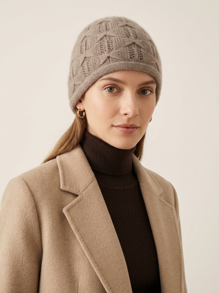 Cashmere Women's Textured Bow Knit Beanie Hat