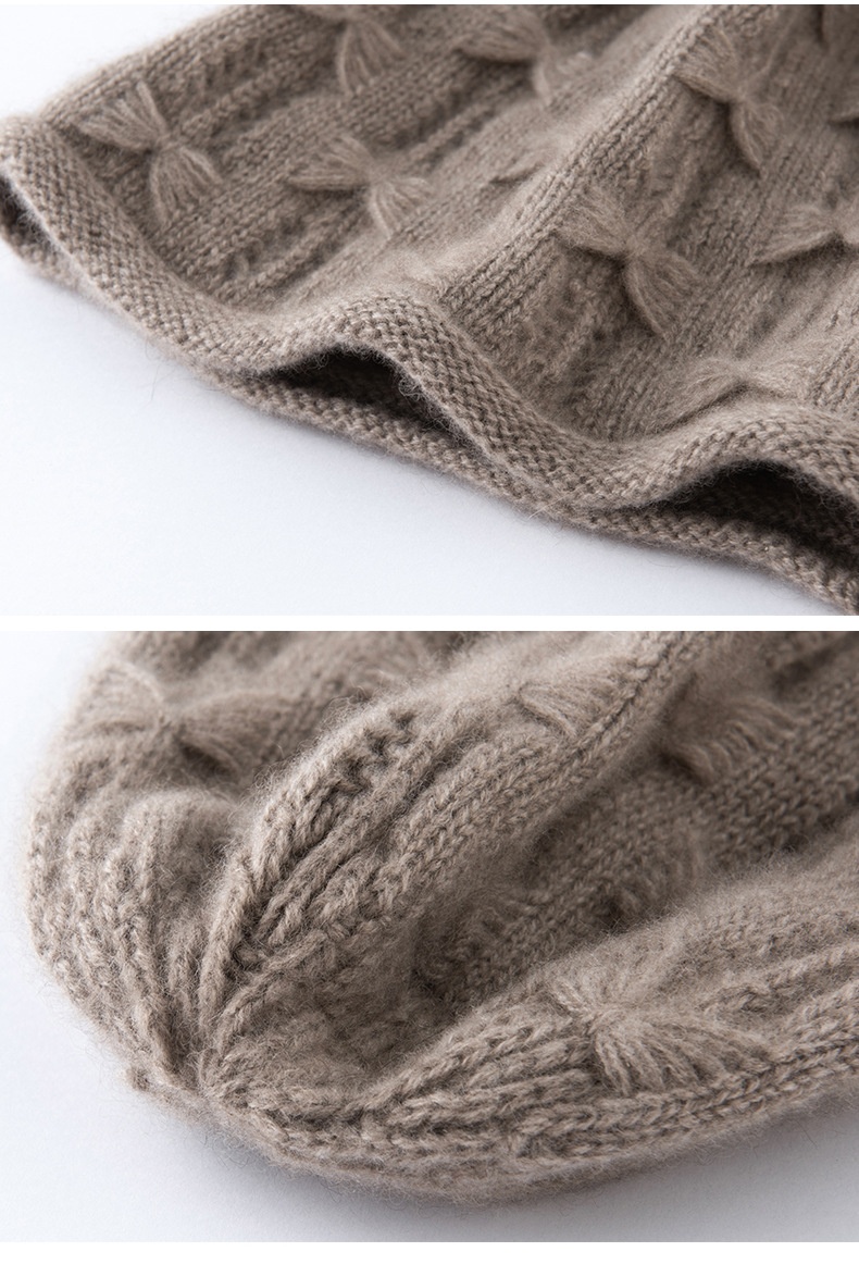 Cashmere Women's Textured Bow Knit Beanie Hat