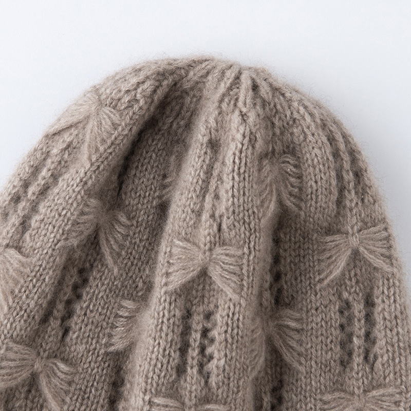 Cashmere Women's Textured Bow Knit Beanie Hat