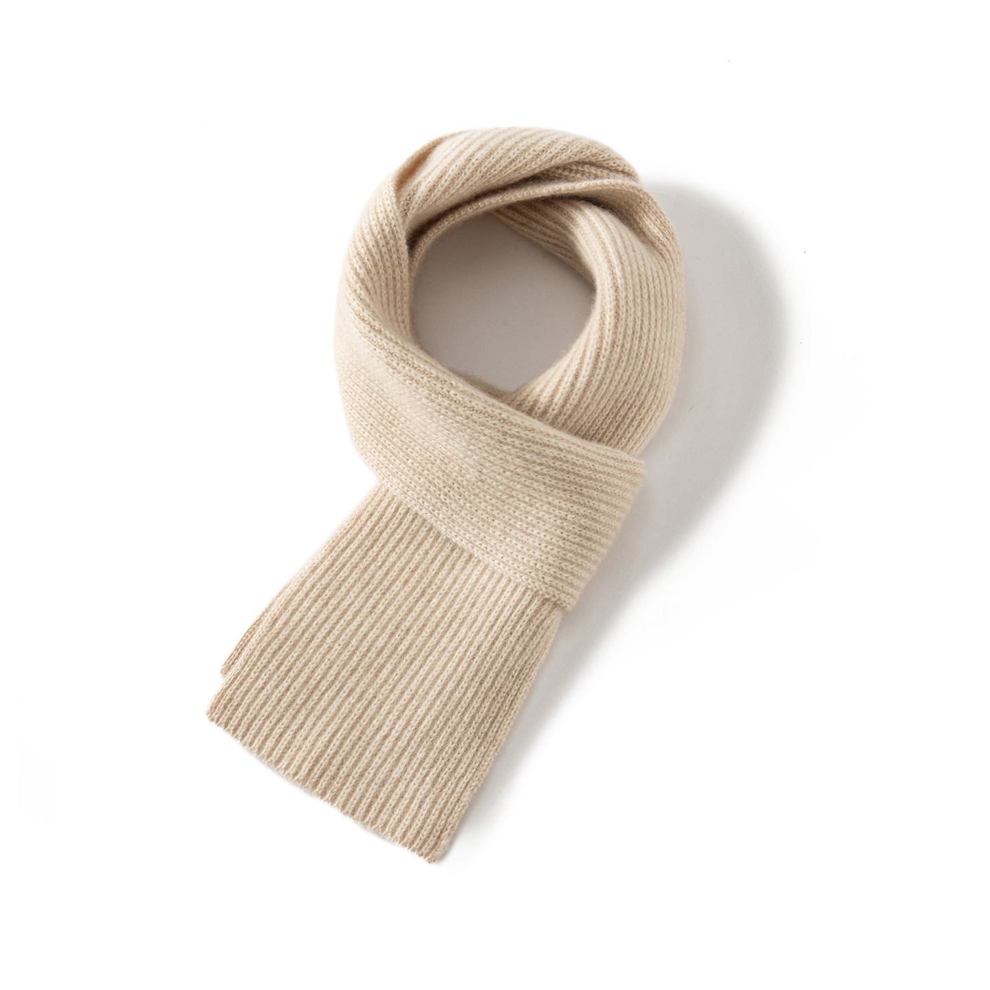 Cashmere Ribbed Knit Cross-Over Neck Warmer Scarf