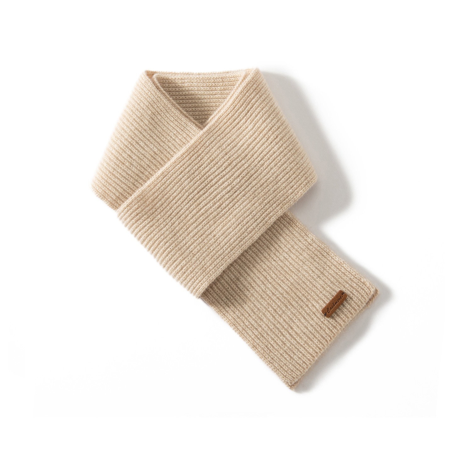 Cashmere Ribbed Knit Cross-Over Neck Warmer Scarf