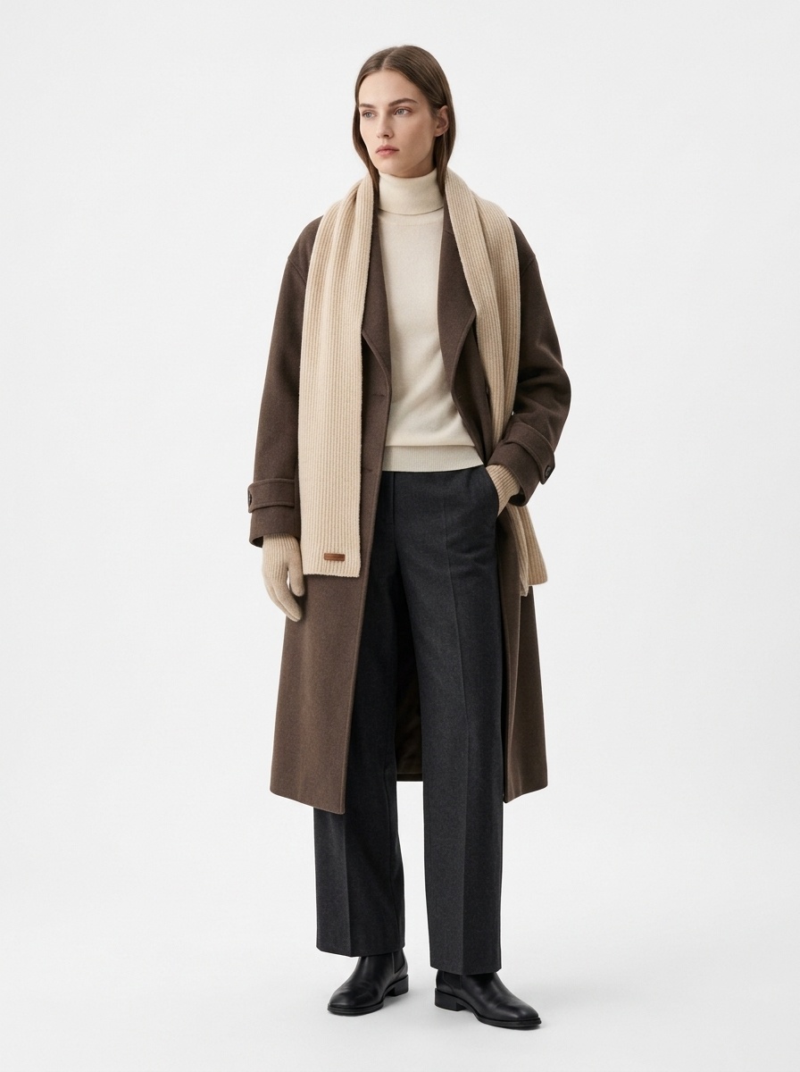 Cashmere Ribbed Knit Cross-Over Neck Warmer Scarf