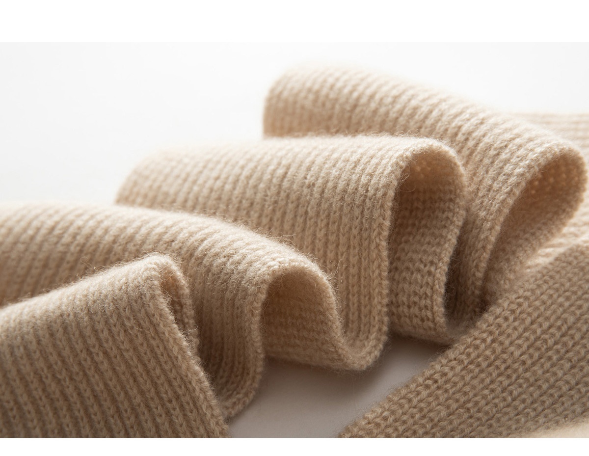 Cashmere Ribbed Knit Cross-Over Neck Warmer Scarf