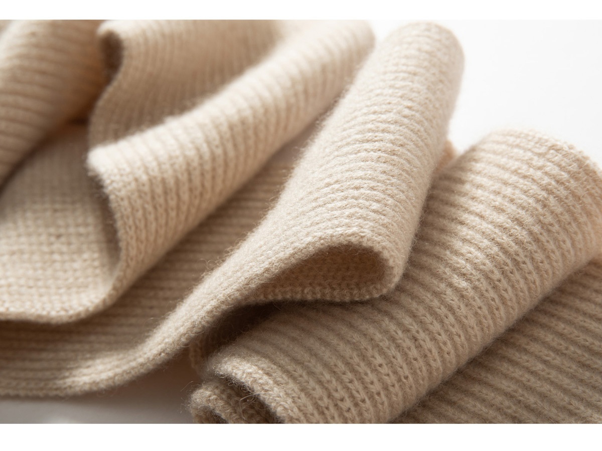 Cashmere Ribbed Knit Cross-Over Neck Warmer Scarf