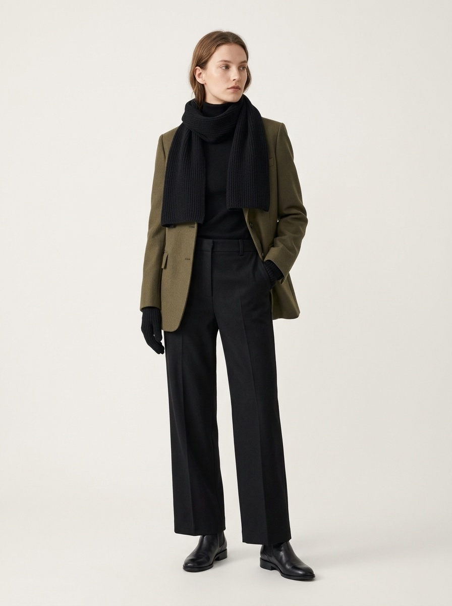 Cashmere Ribbed Knit Cross-Over Neck Warmer Scarf