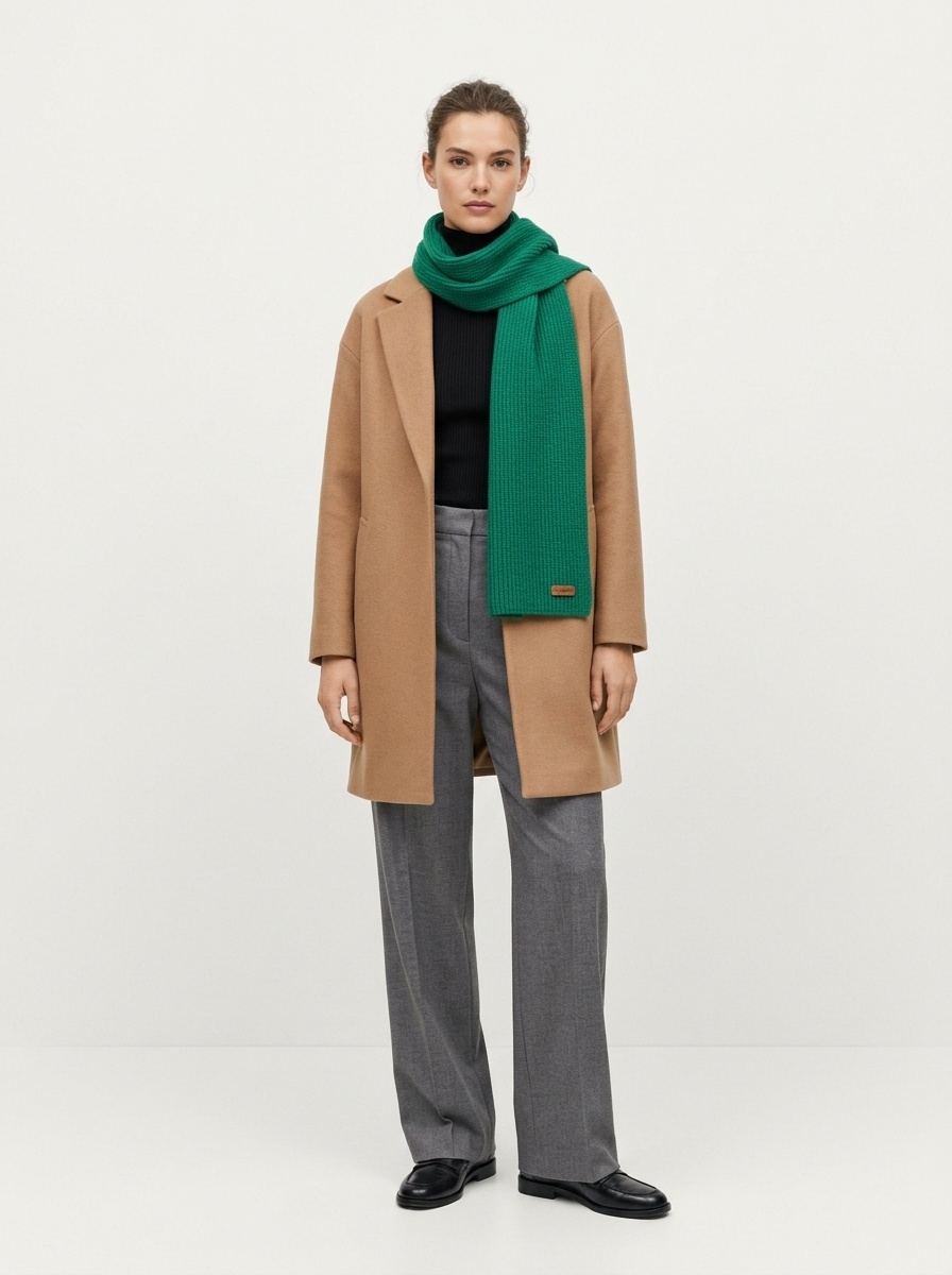 Cashmere Ribbed Knit Cross-Over Neck Warmer Scarf