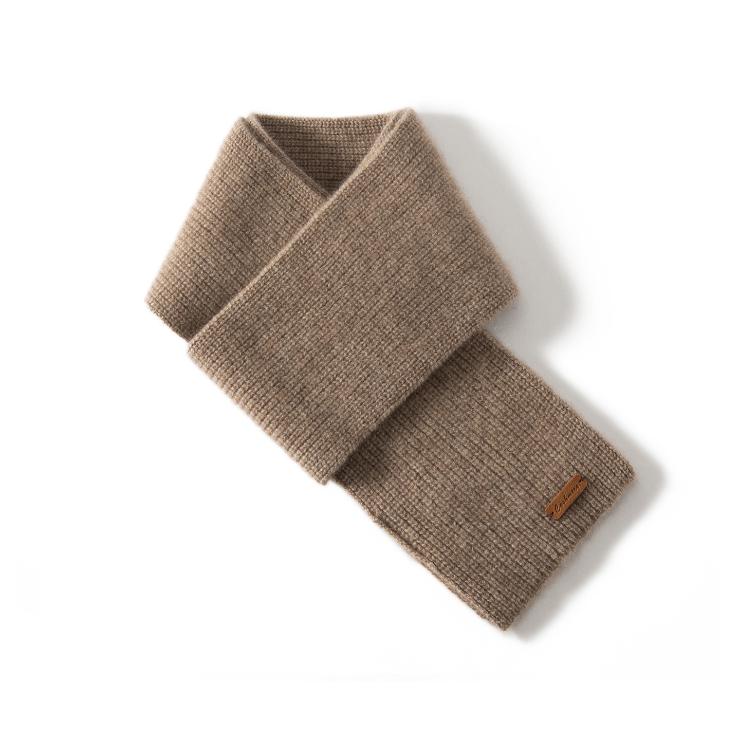 Cashmere Ribbed Knit Cross-Over Neck Warmer Scarf