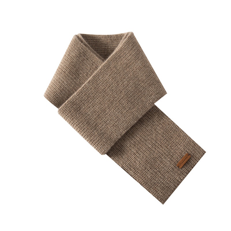Cashmere Ribbed Knit Cross-Over Neck Warmer Scarf