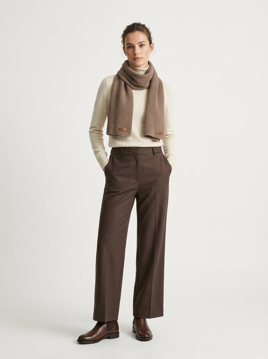 Cashmere Ribbed Knit Cross-Over Neck Warmer Scarf