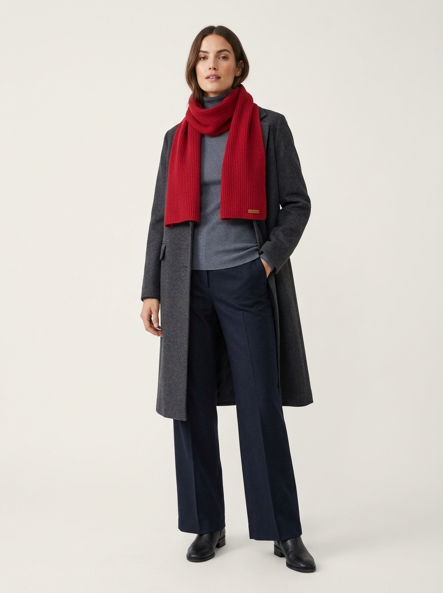 Cashmere Ribbed Knit Cross-Over Neck Warmer Scarf