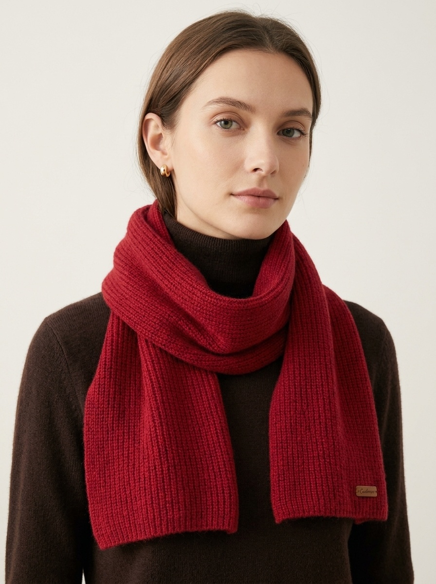 Cashmere Ribbed Knit Cross-Over Neck Warmer Scarf