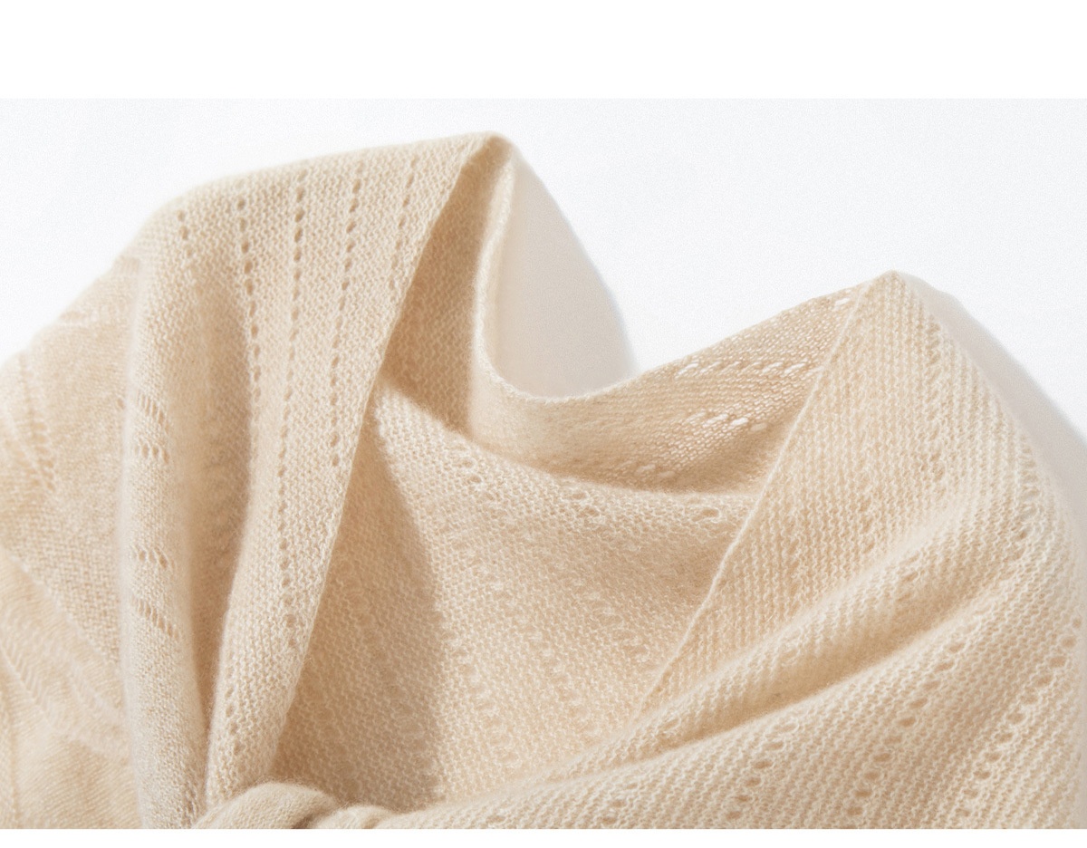 Cashmere Pointelle Knit Triangle Scarf Shawl