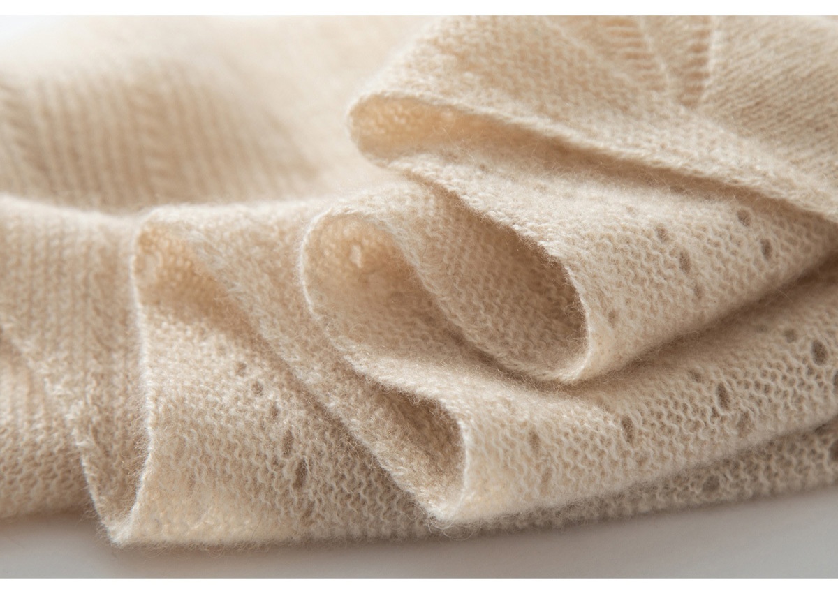 Cashmere Pointelle Knit Triangle Scarf Shawl
