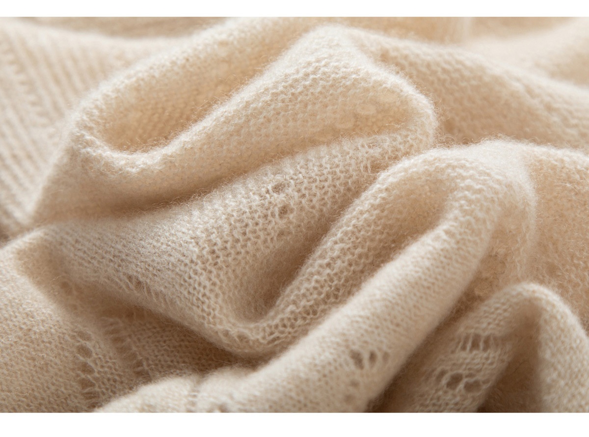 Cashmere Pointelle Knit Triangle Scarf Shawl