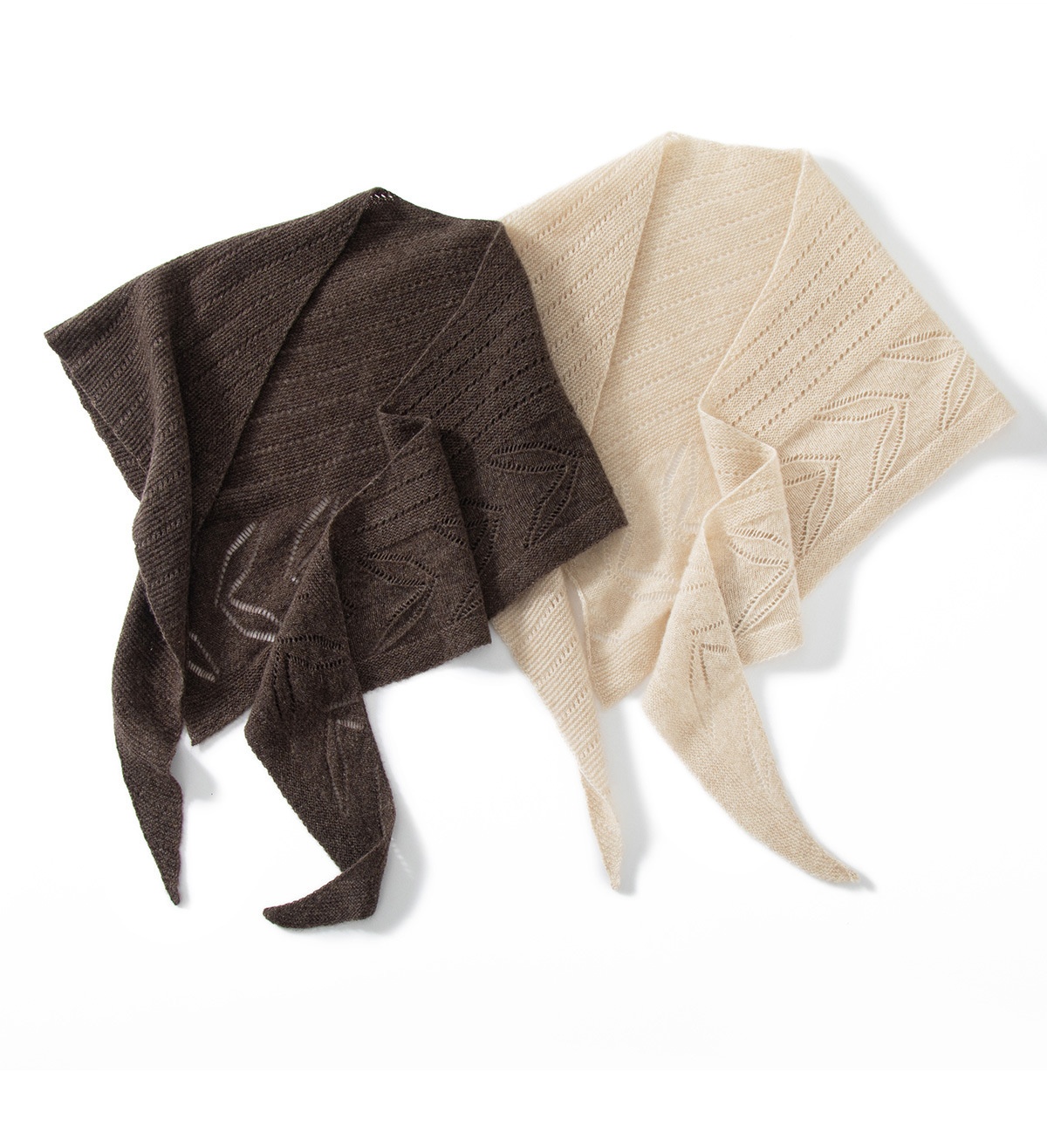 Cashmere Pointelle Knit Triangle Scarf Shawl