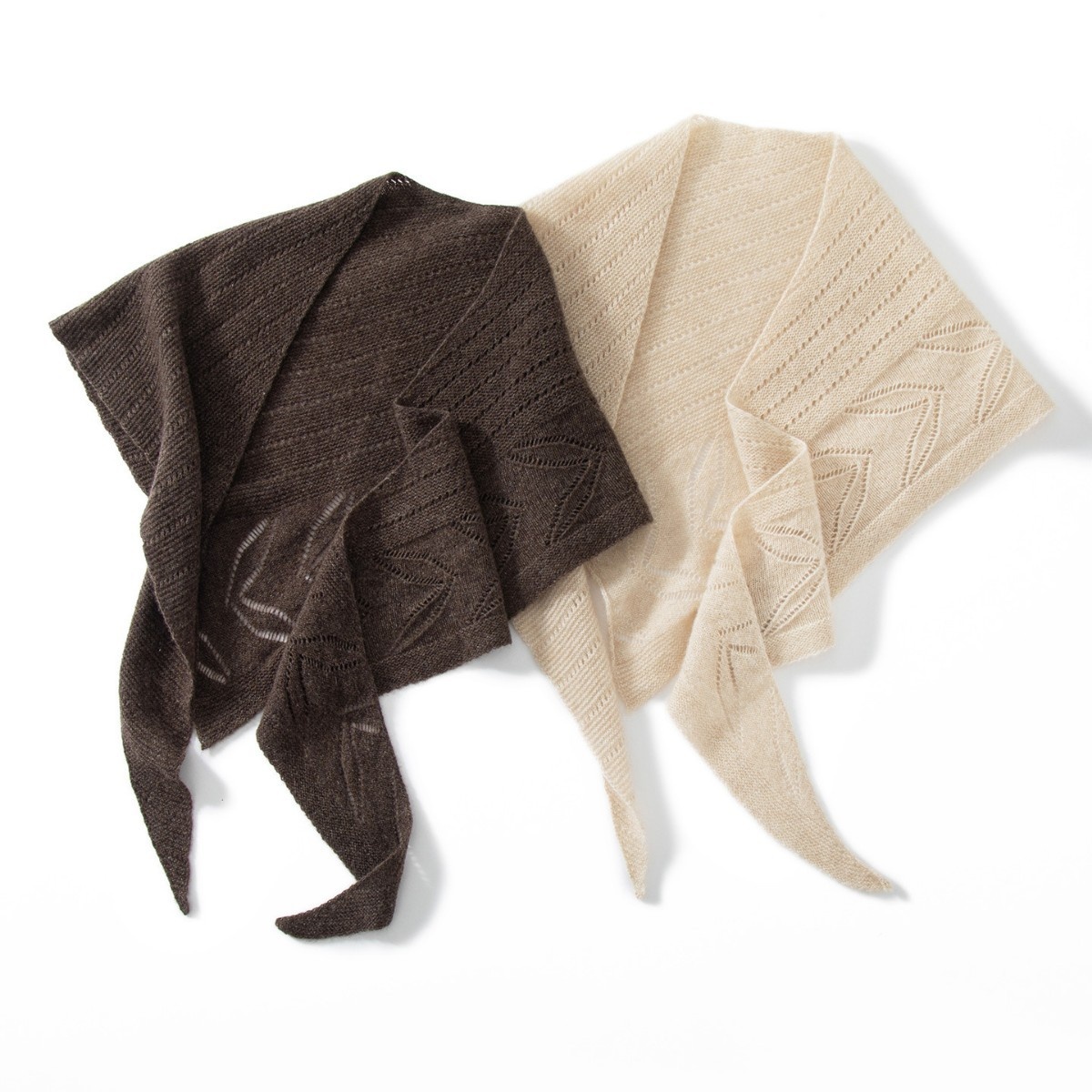 Cashmere Pointelle Knit Triangle Scarf Shawl