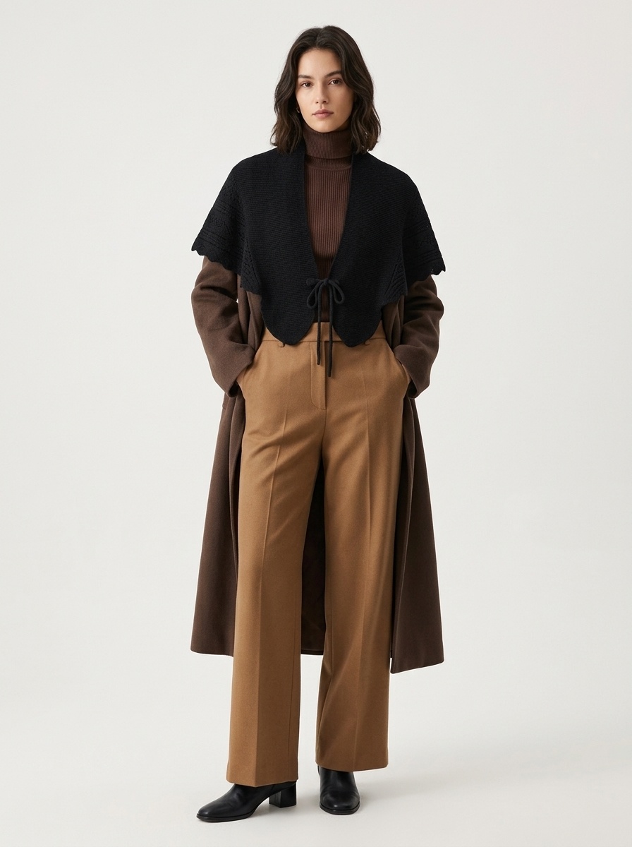 Cashmere Women's Knit Capelet Shrug Cardigan with Tie Closure