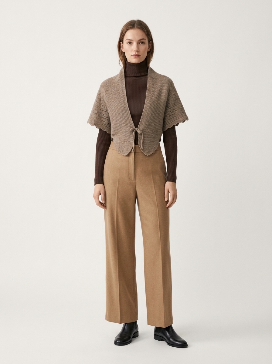 Cashmere Women's Knit Capelet Shrug Cardigan with Tie Closure