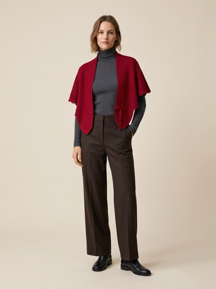 Cashmere Women's Knit Capelet Shrug Cardigan with Tie Closure