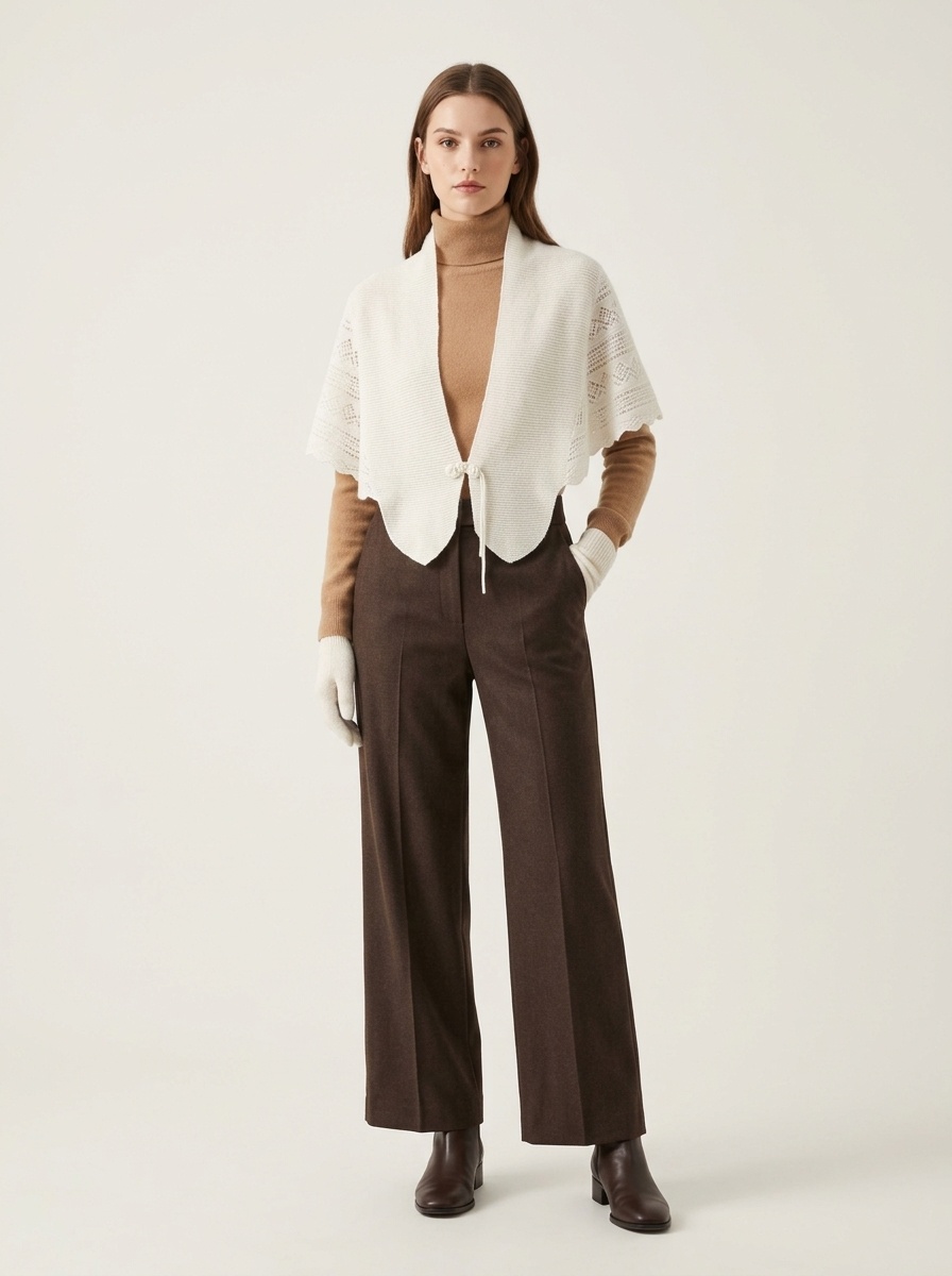 Cashmere Women's Knit Capelet Shrug Cardigan with Tie Closure