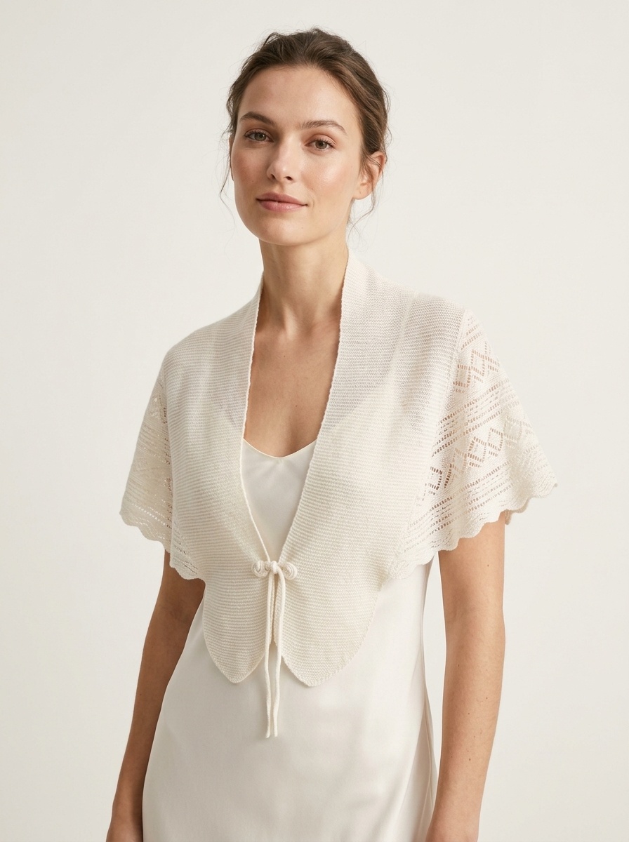 Cashmere Women's Knit Capelet Shrug Cardigan with Tie Closure
