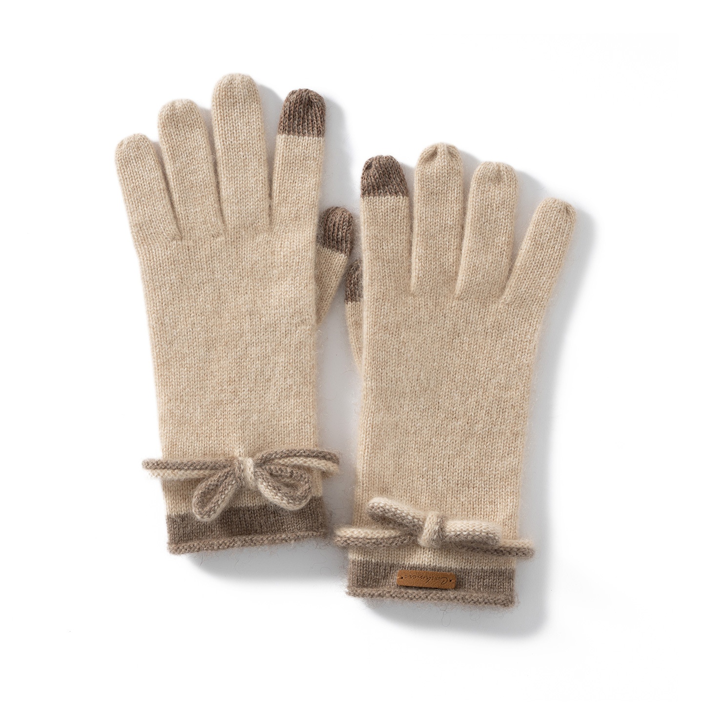 Cashmere Women's Knit Touchscreen Gloves with Bow Accent