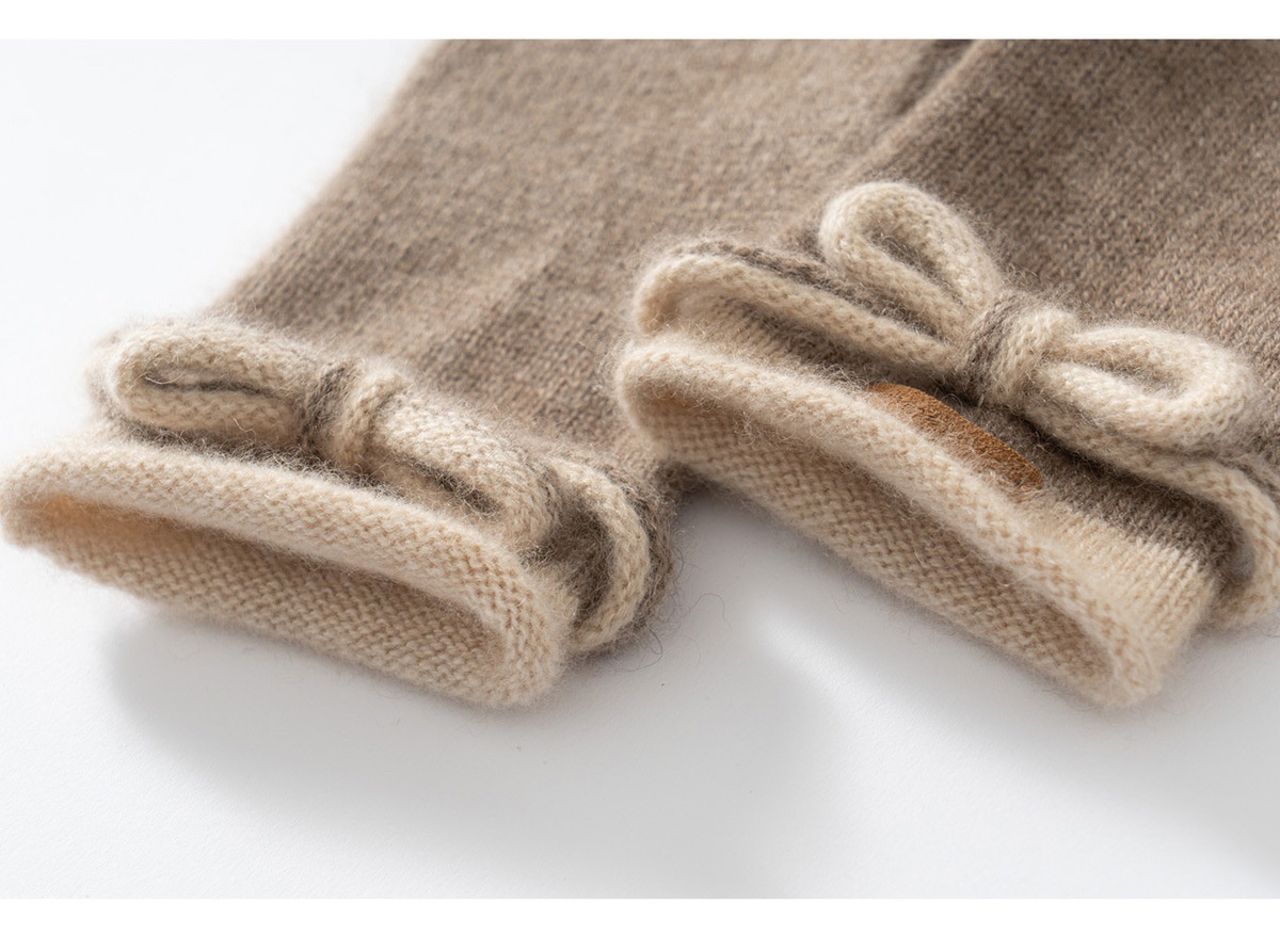Cashmere Women's Knit Touchscreen Gloves with Bow Accent