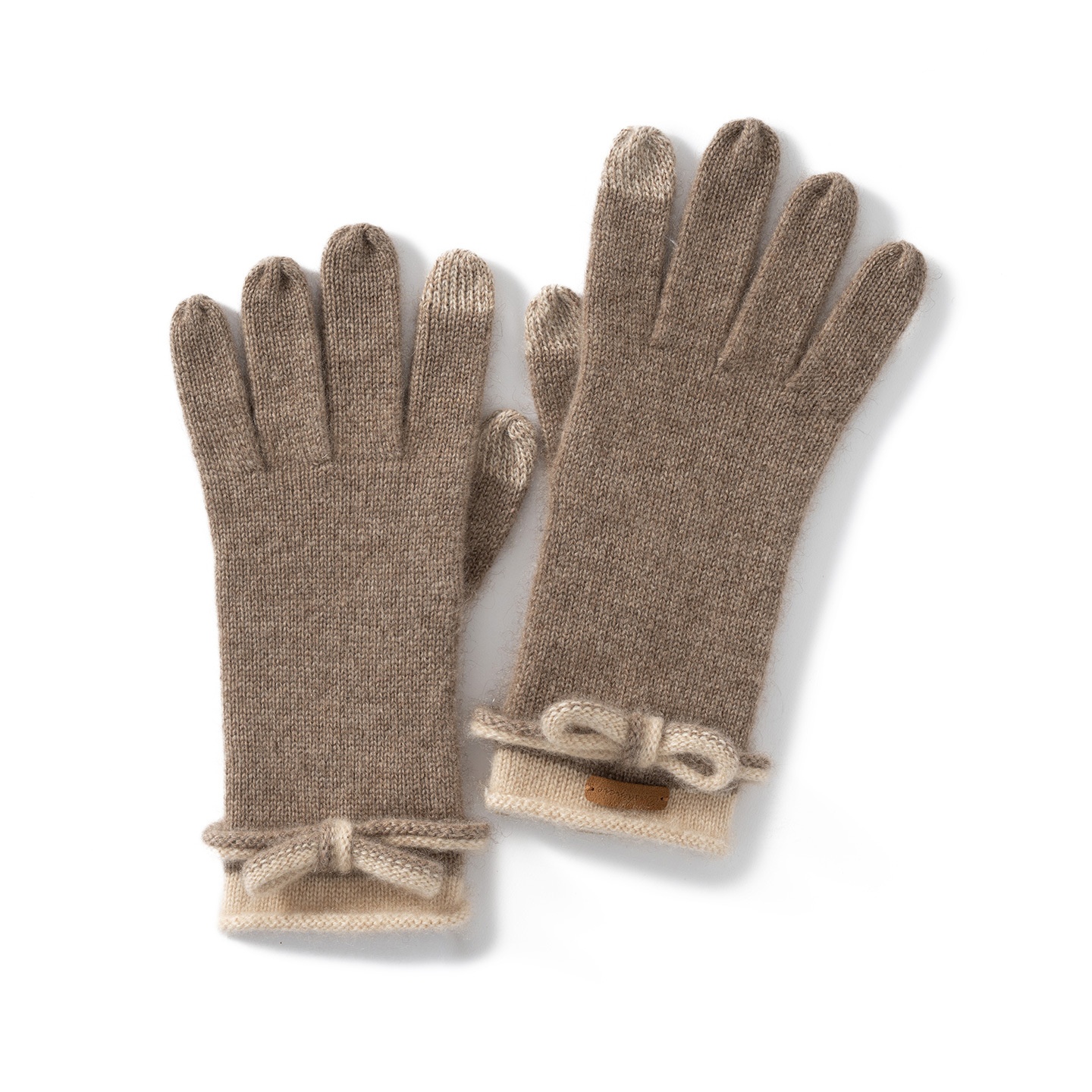 Cashmere Women's Knit Touchscreen Gloves with Bow Accent