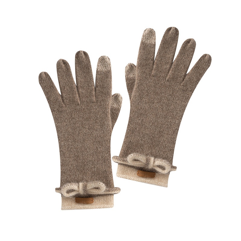 Cashmere Women's Knit Touchscreen Gloves with Bow Accent