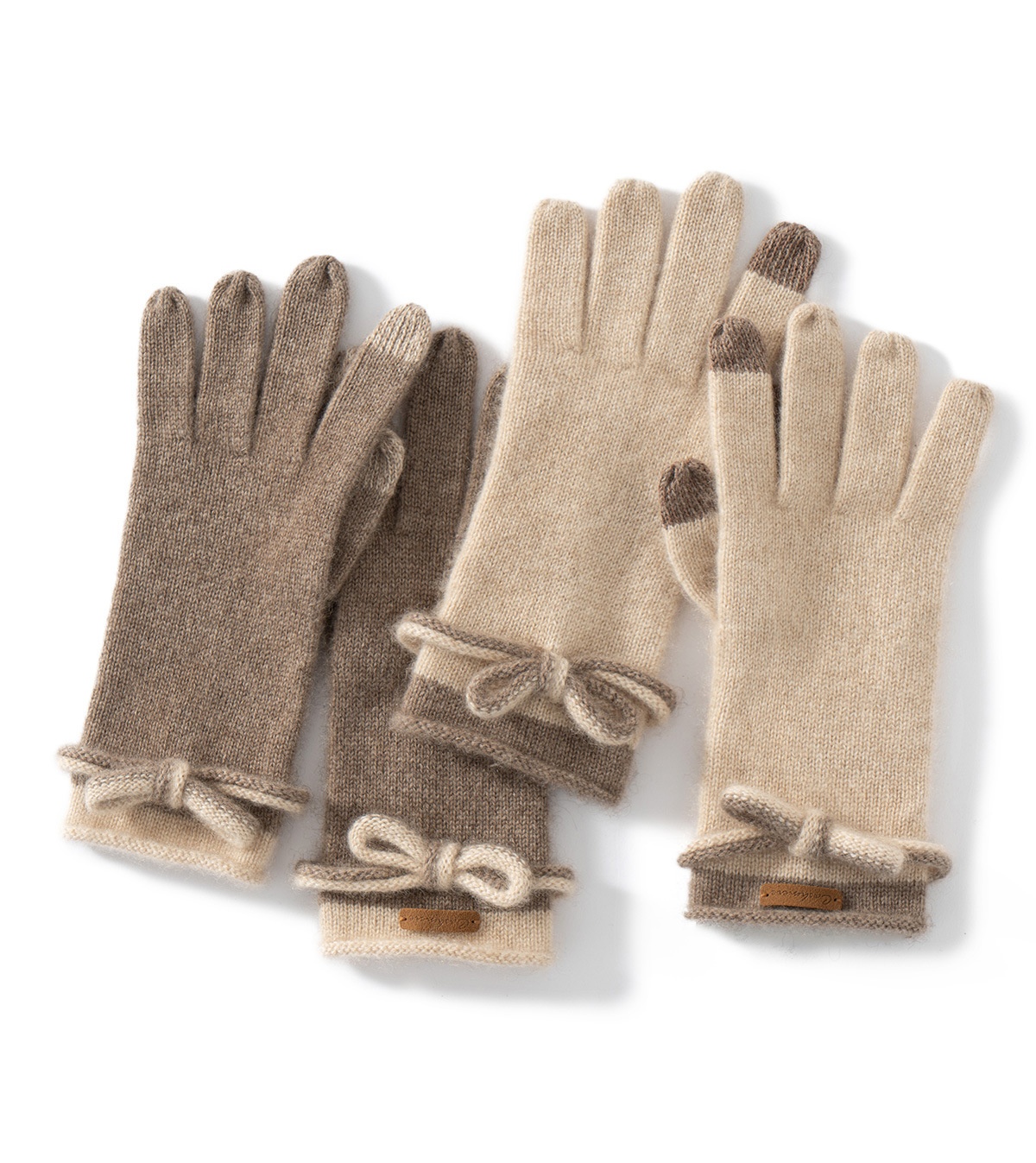 Cashmere Women's Knit Touchscreen Gloves with Bow Accent