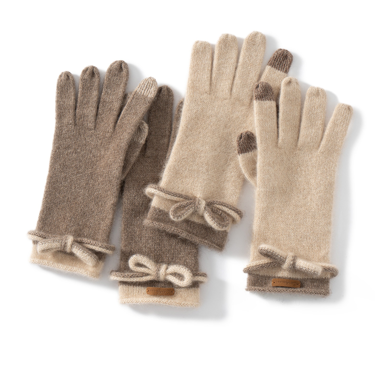 Cashmere Women's Knit Touchscreen Gloves with Bow Accent