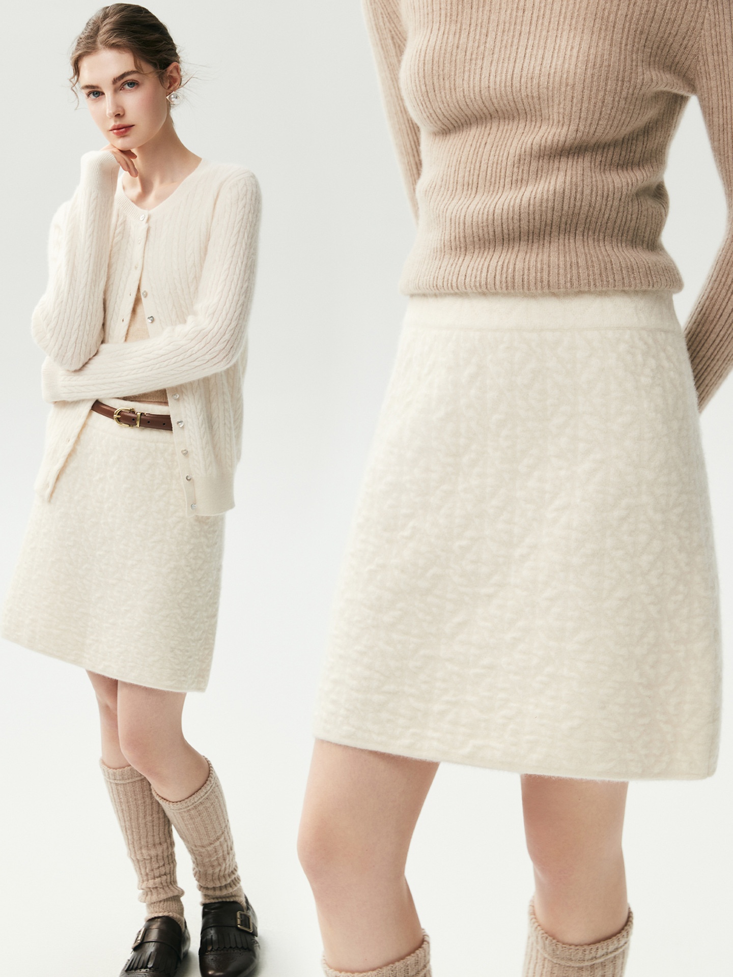 Cashmere Women's Textured Knit Mini A-Line Skirt