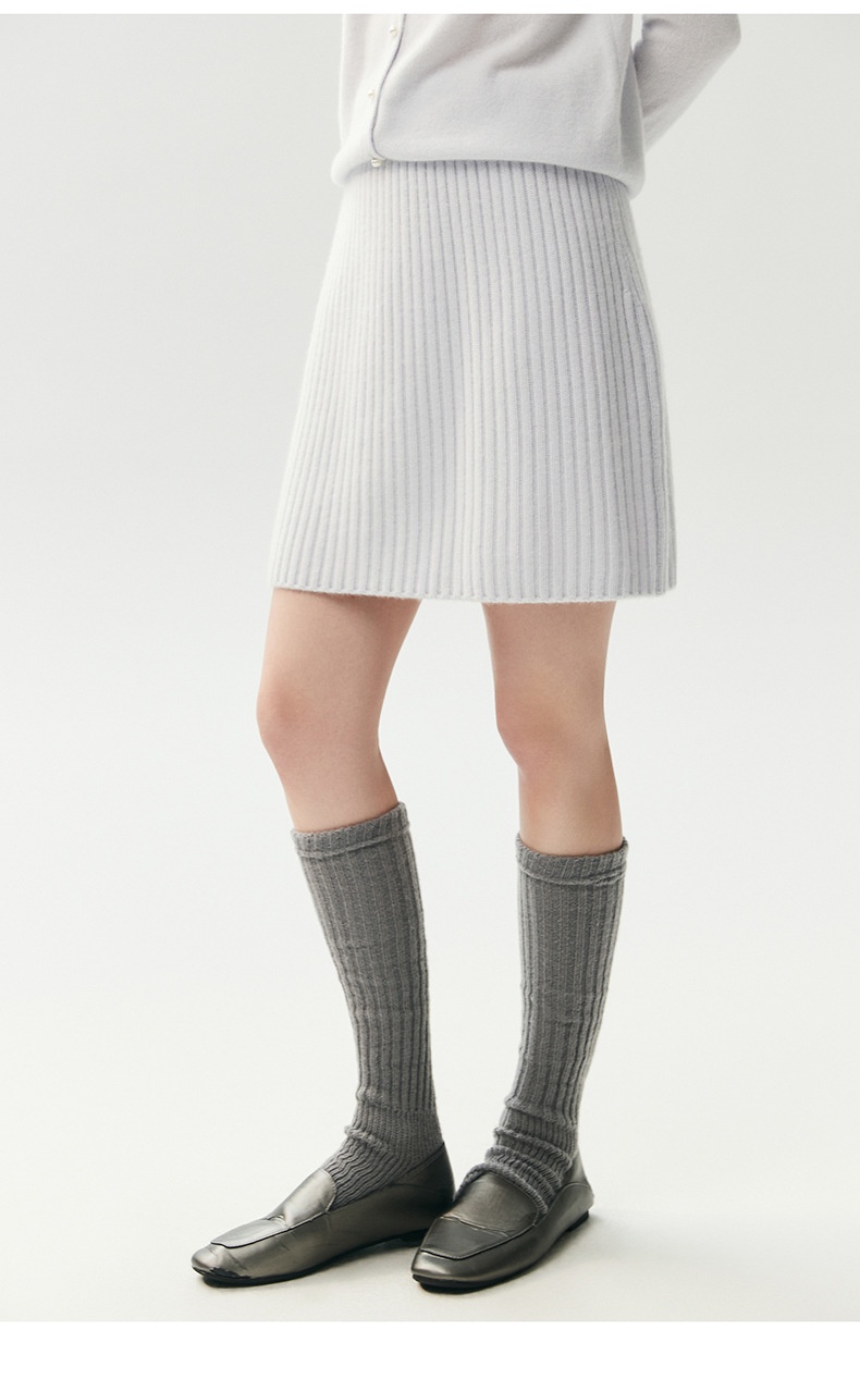 Cashmere Women's High Waist Ribbed Knit Cashmere Mini Skirt