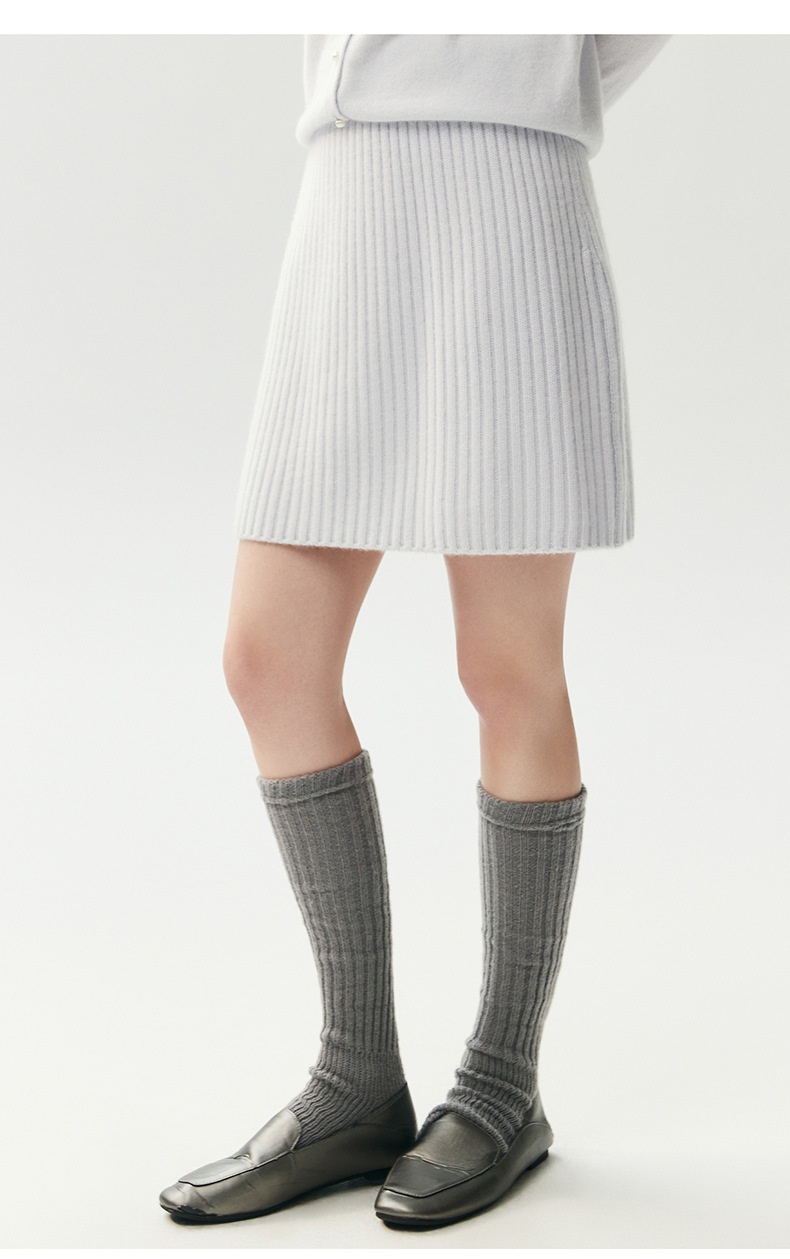 Cashmere Women's High Waist Ribbed Knit Cashmere Mini Skirt