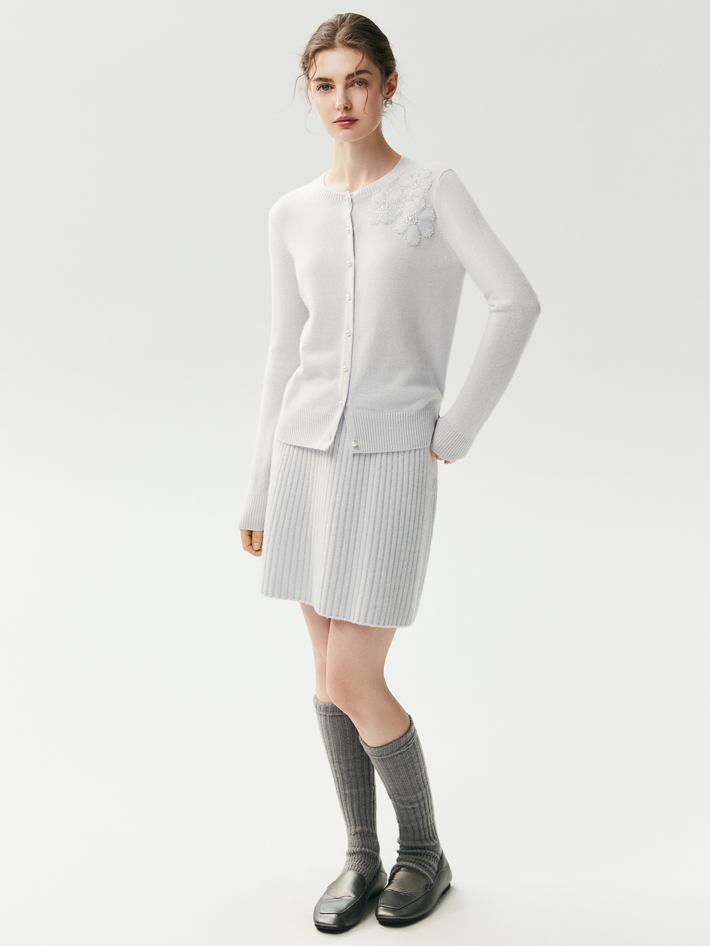 Cashmere Women's High Waist Ribbed Knit Cashmere Mini Skirt