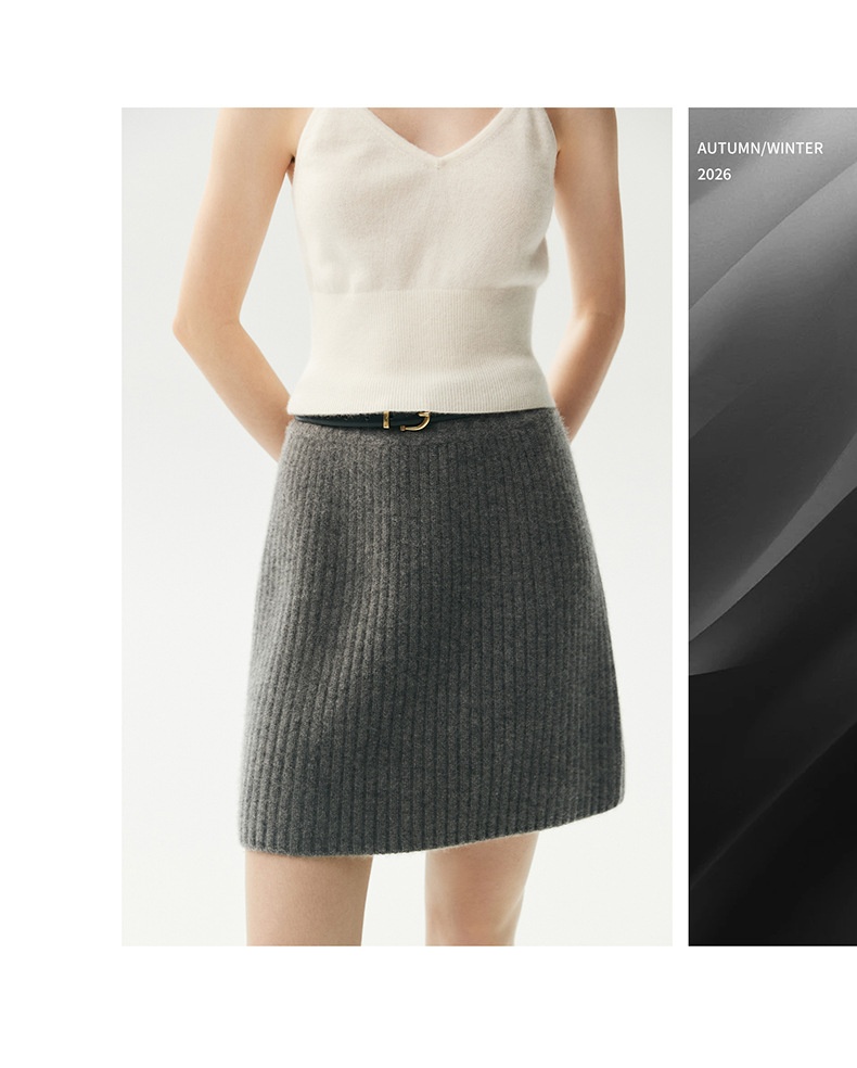 Cashmere Women's High Waist Ribbed Knit Cashmere Mini Skirt