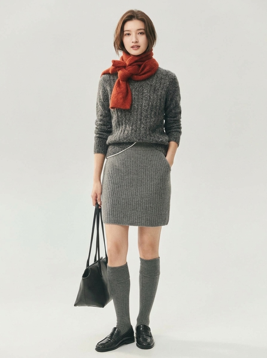 Cashmere Women's High Waist Ribbed Knit Cashmere Mini Skirt