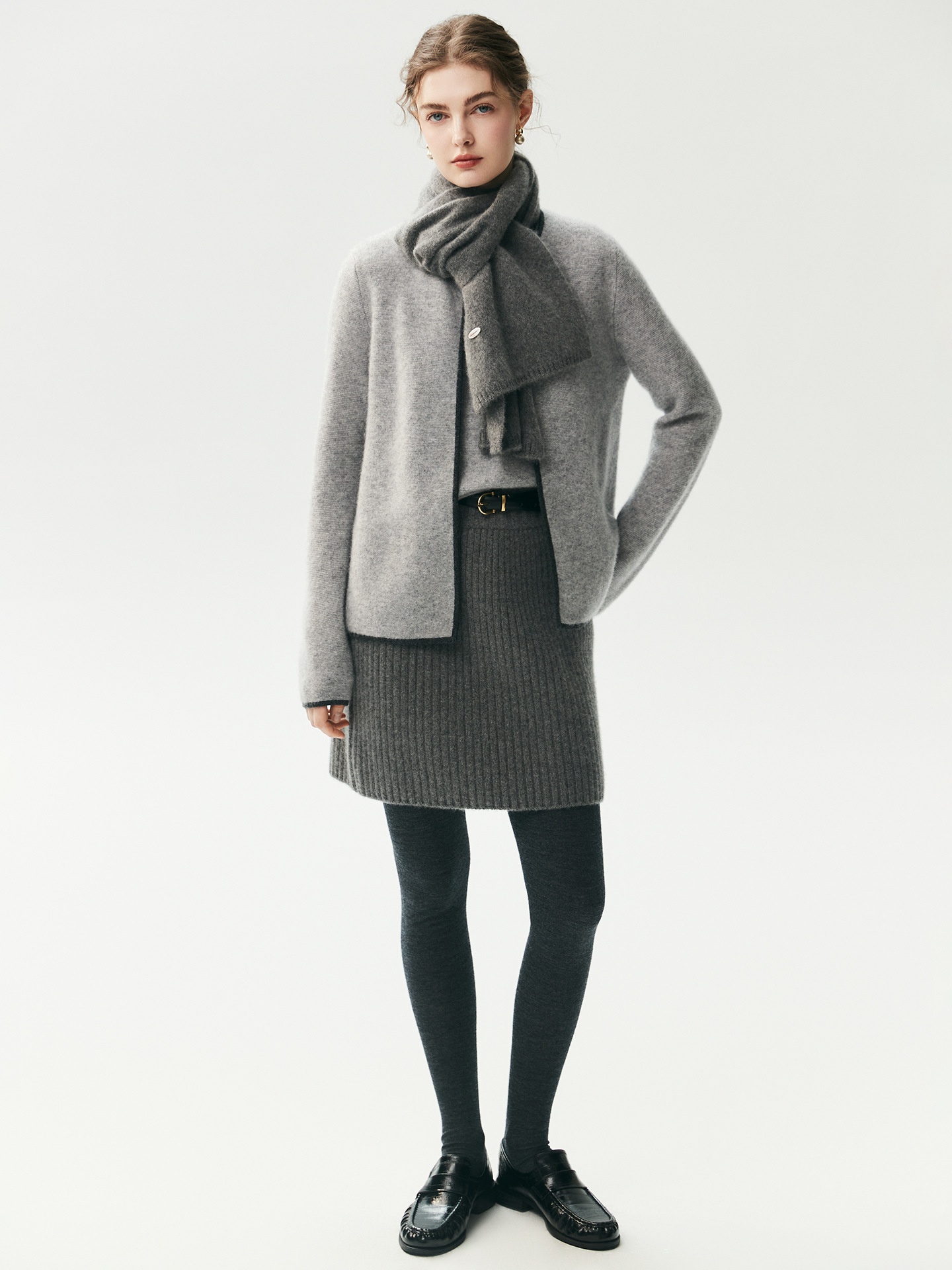 Cashmere Women's High Waist Ribbed Knit Cashmere Mini Skirt