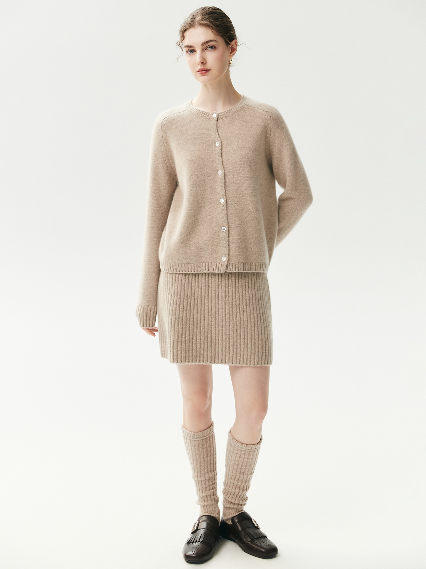 Cashmere Women's High Waist Ribbed Knit Cashmere Mini Skirt
