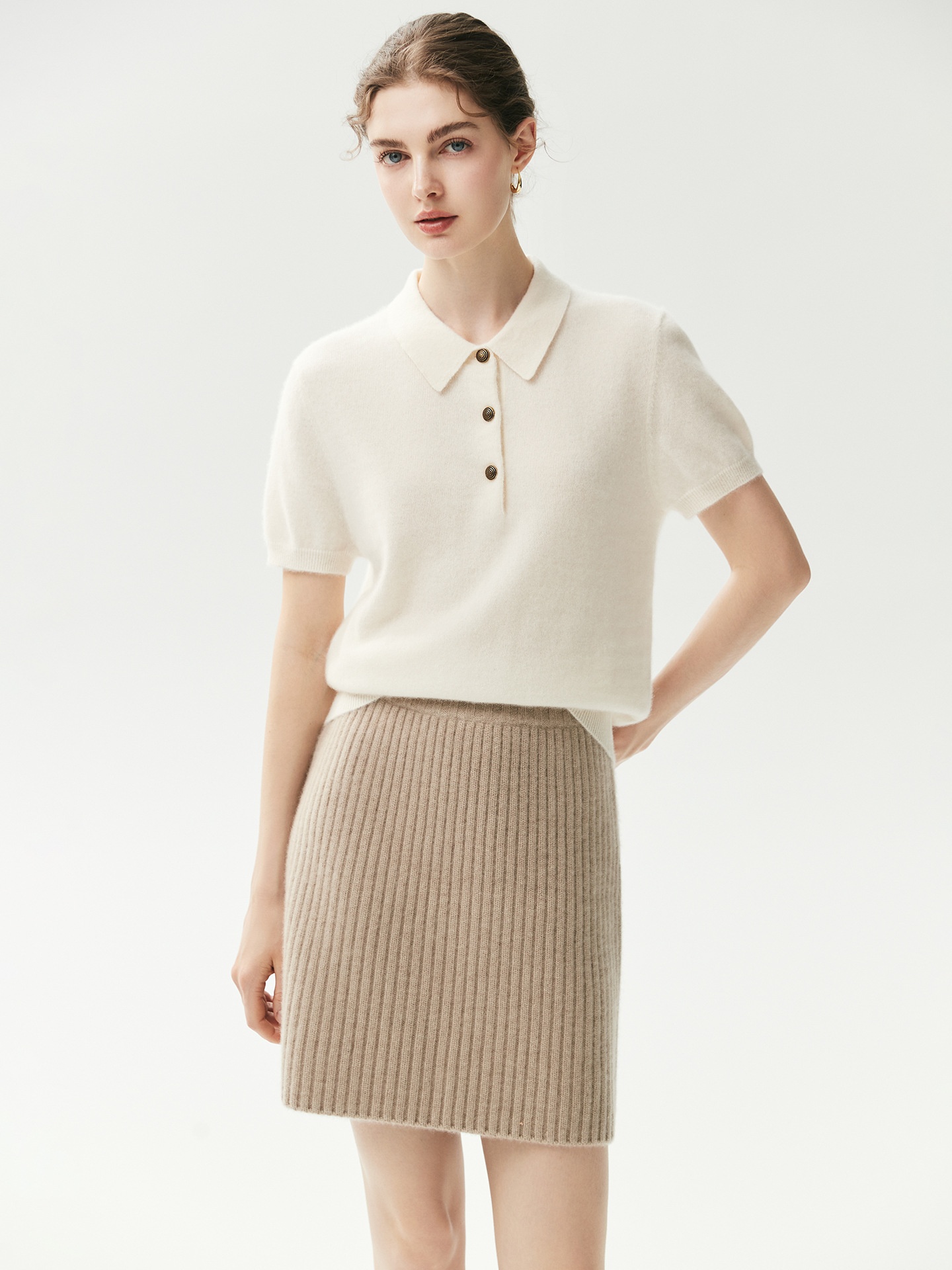 Cashmere Women's High Waist Ribbed Knit Cashmere Mini Skirt
